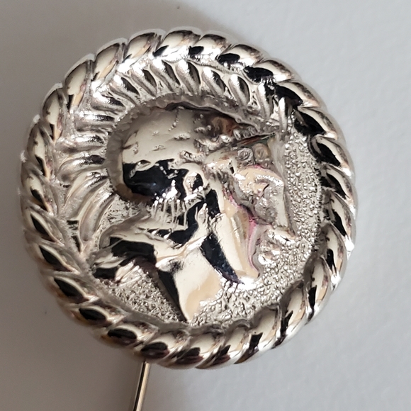 Vintage monet coin Roman Greek hat pin stick pin brooch silver euc vtg estate - Picture 5 of 6